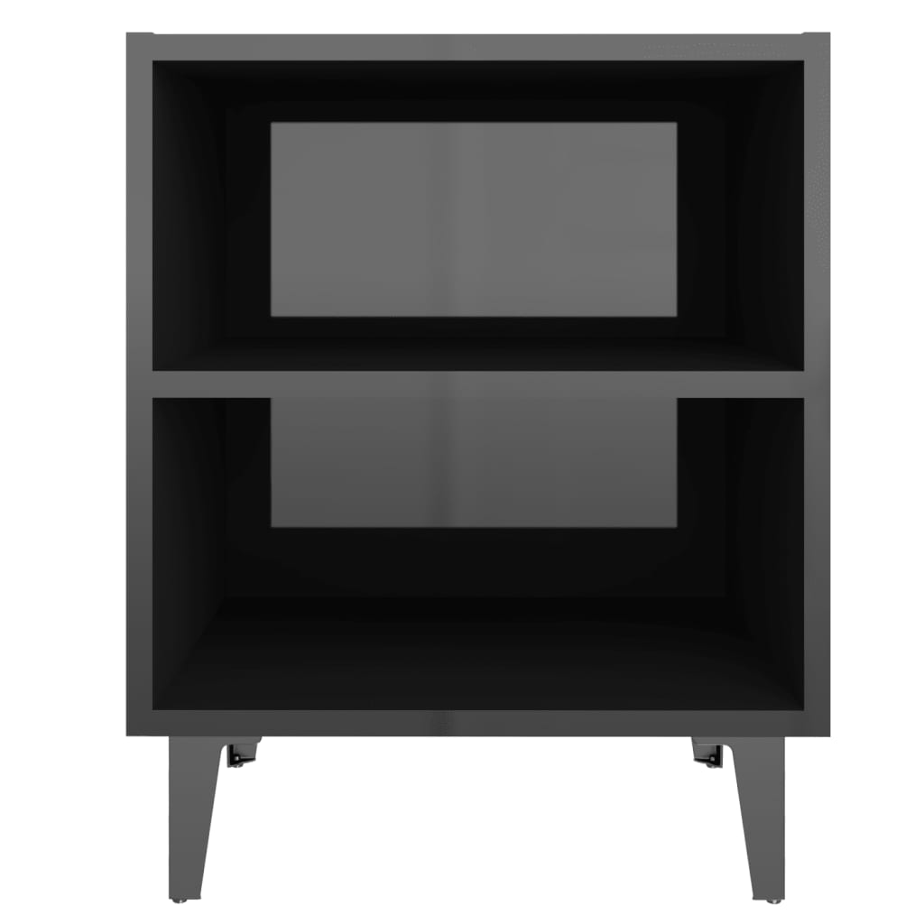 Nachttische mit Metallbeinen 2 Stk Hochglanz-Schwarz 40x30x50cm