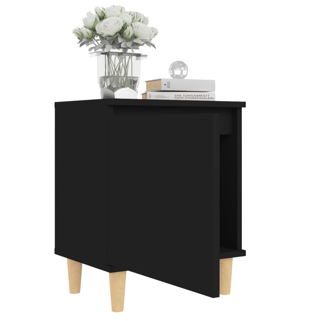 Nachttische mit Massivholz-Beinen 2 Stk. Schwarz 40x30x50 cm