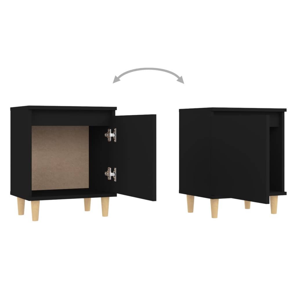 Nachttische mit Massivholz-Beinen 2 Stk. Schwarz 40x30x50 cm