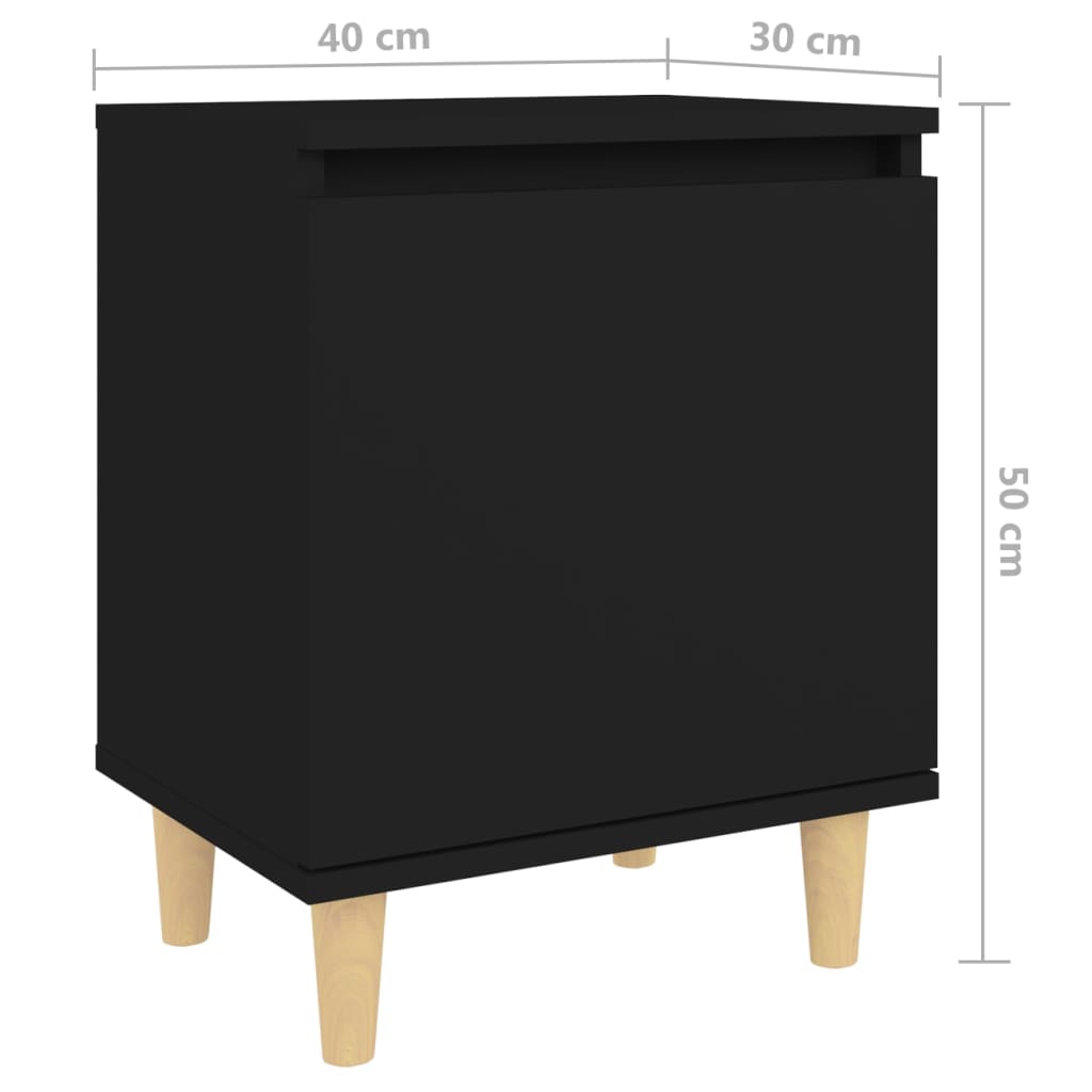 Nachttische mit Massivholz-Beinen 2 Stk. Schwarz 40x30x50 cm