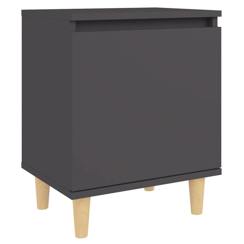 Tables de chevet avec pieds en bois massif, 2 pièces, gris, 40x30x50 cm
