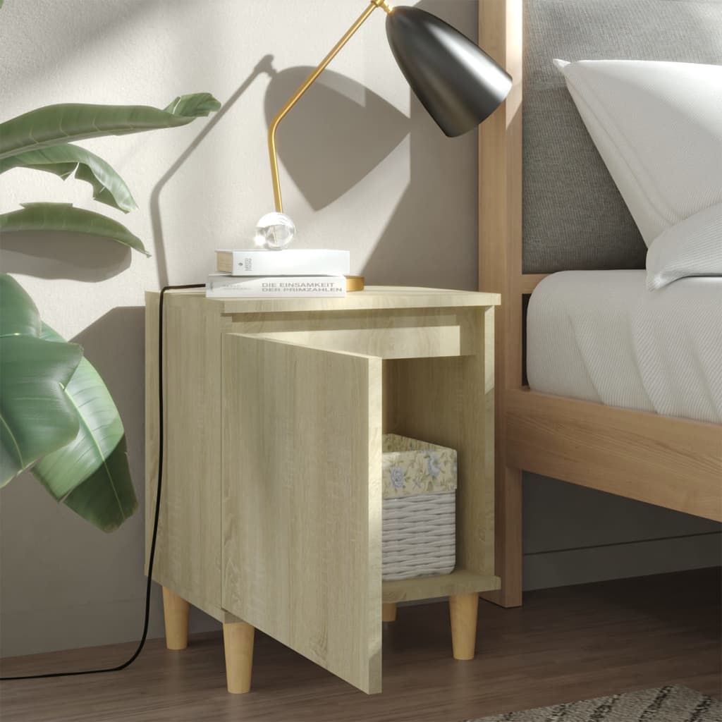 Tables de chevet 2 pcs. Pieds en bois massif Chêne Sonoma 40x30x50cm