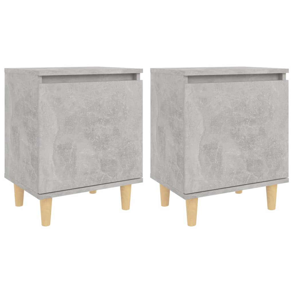 Nachttische mit Massivholz-Beinen 2 Stk. Betongrau 40x30x50cm