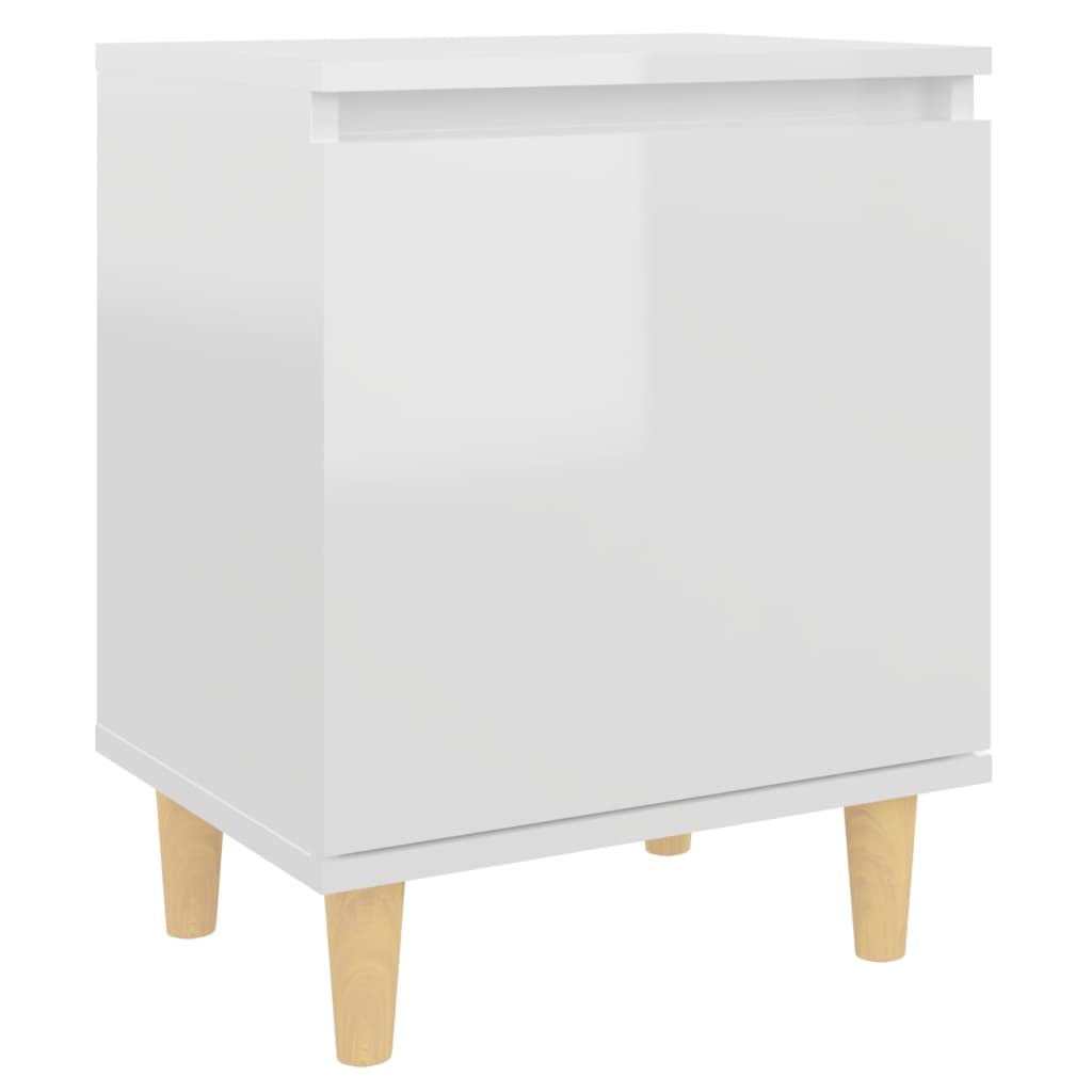 Nachttische Massivholz-Beinen 2 Stk. Hochglanz-Weiß 40x30x50cm