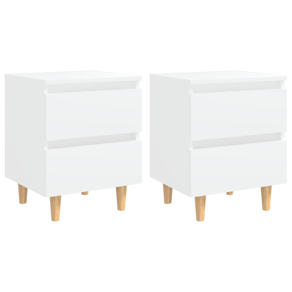 Tables de chevet 2 pièces avec pieds en bois de pin blanc 40x35x50 cm
