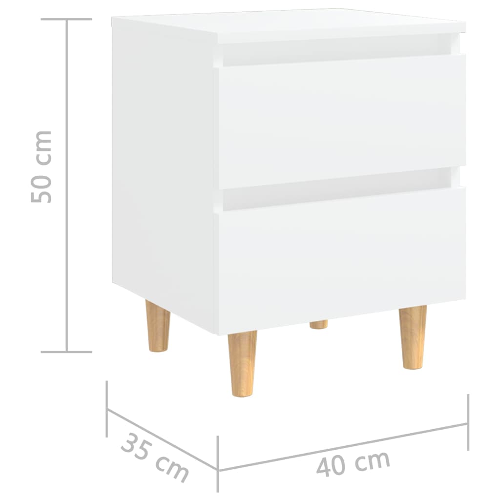 Tables de chevet 2 pièces avec pieds en bois de pin blanc 40x35x50 cm