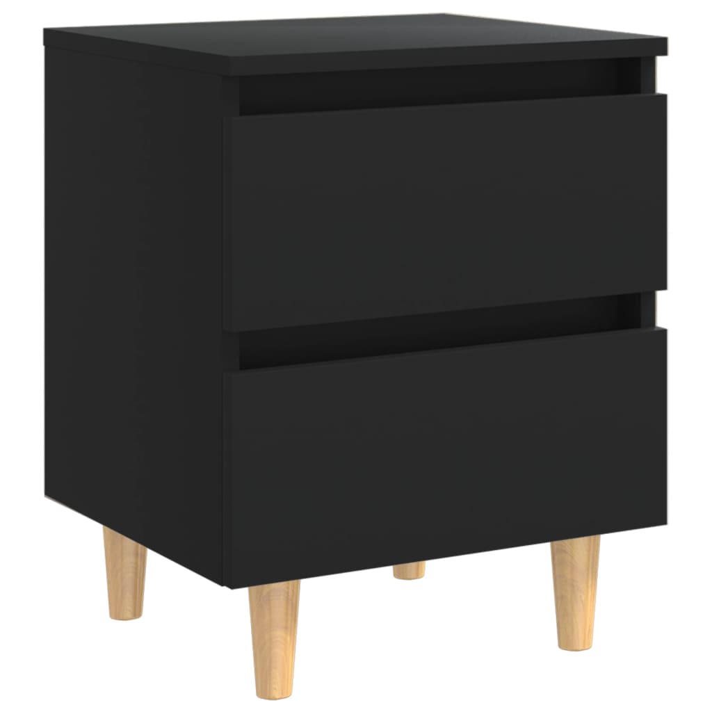 Bedside table with pinewood legs Black 40x35x50 cm