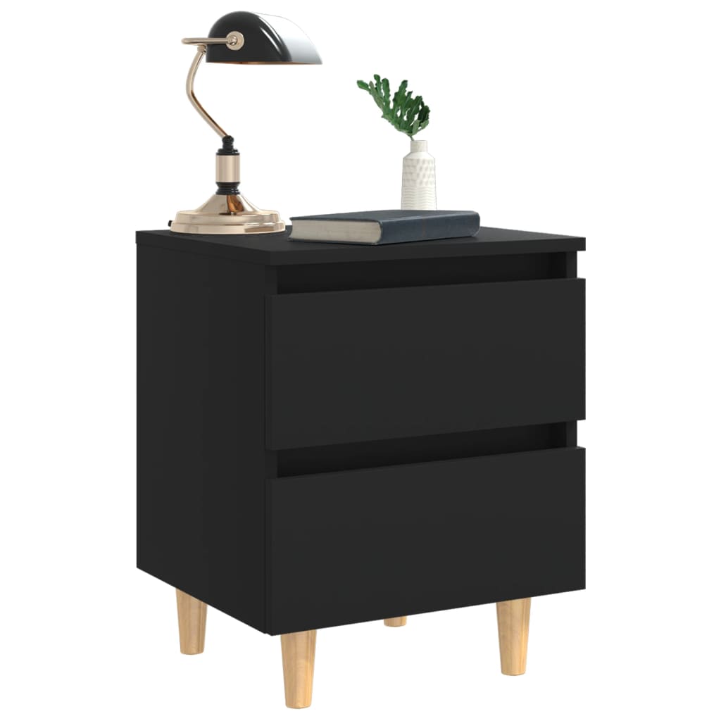 Bedside table with pinewood legs Black 40x35x50 cm
