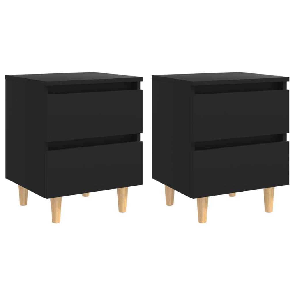 Tables de chevet 2 pièces avec pieds en bois de pin noir 40x35x50 cm
