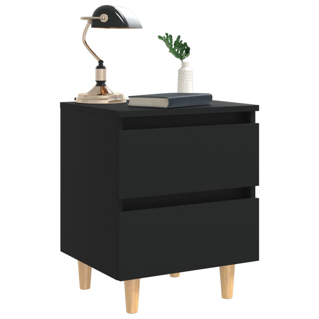 Tables de chevet 2 pièces avec pieds en bois de pin noir 40x35x50 cm