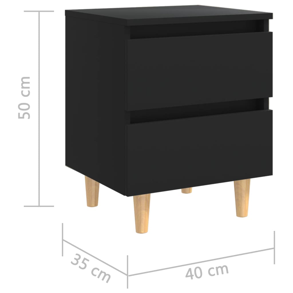 Tables de chevet 2 pièces avec pieds en bois de pin noir 40x35x50 cm