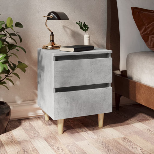 Bedside table with pinewood legs concrete grey 40x35x50 cm
