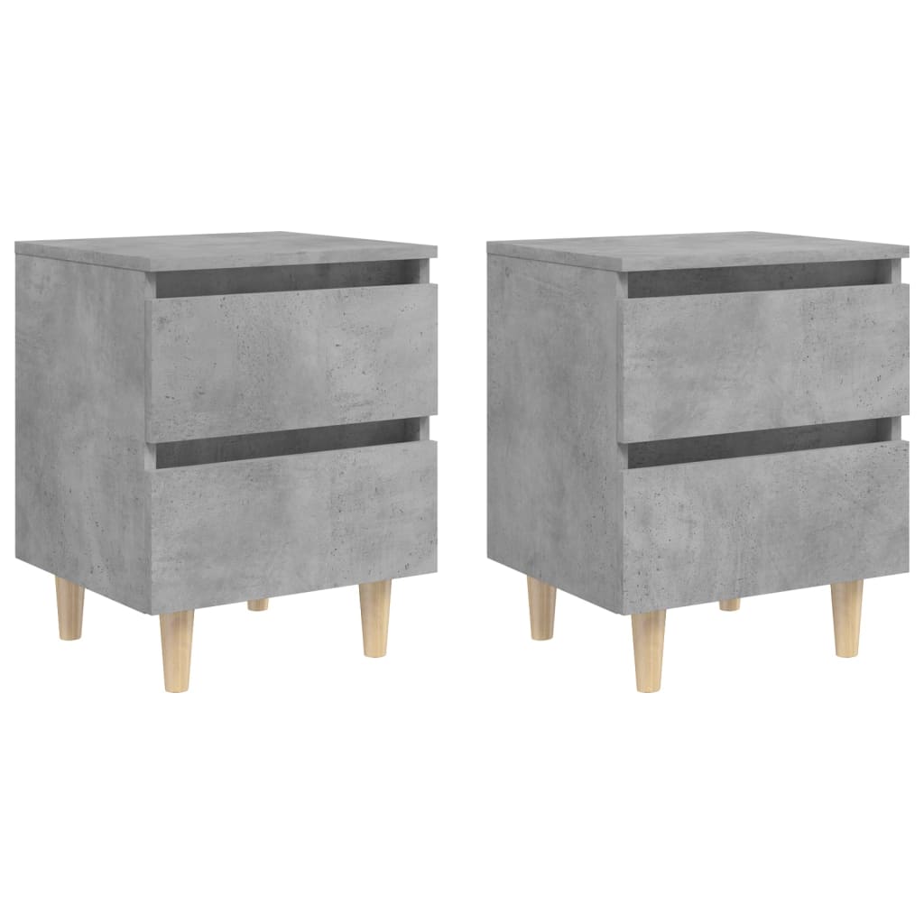 Tables de chevet 2 pièces avec pieds en pin gris béton 40x35x50 cm