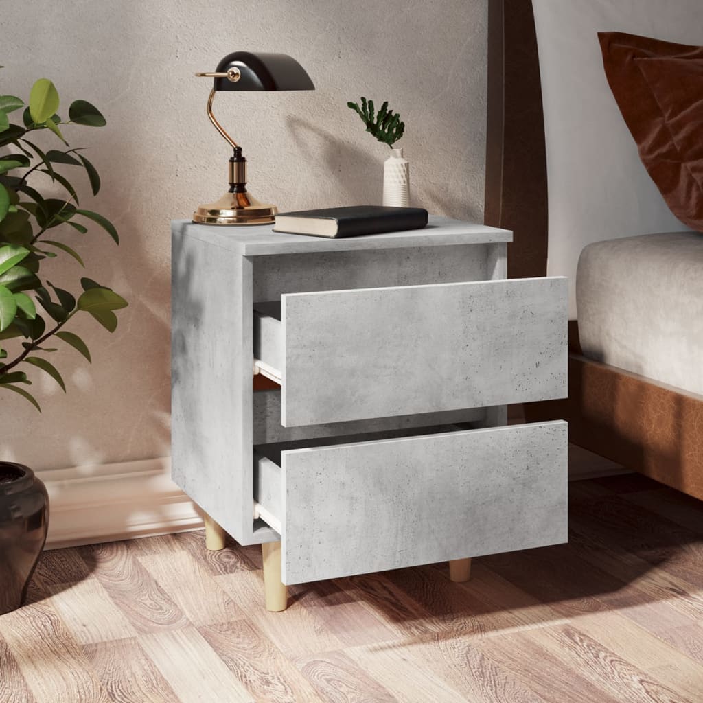 Tables de chevet 2 pièces avec pieds en pin gris béton 40x35x50 cm