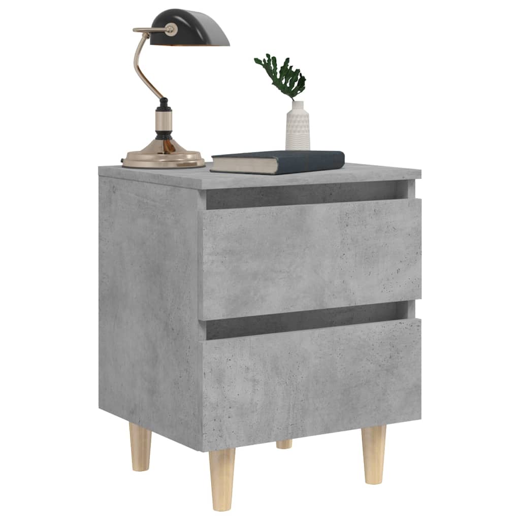Tables de chevet 2 pièces avec pieds en pin gris béton 40x35x50 cm