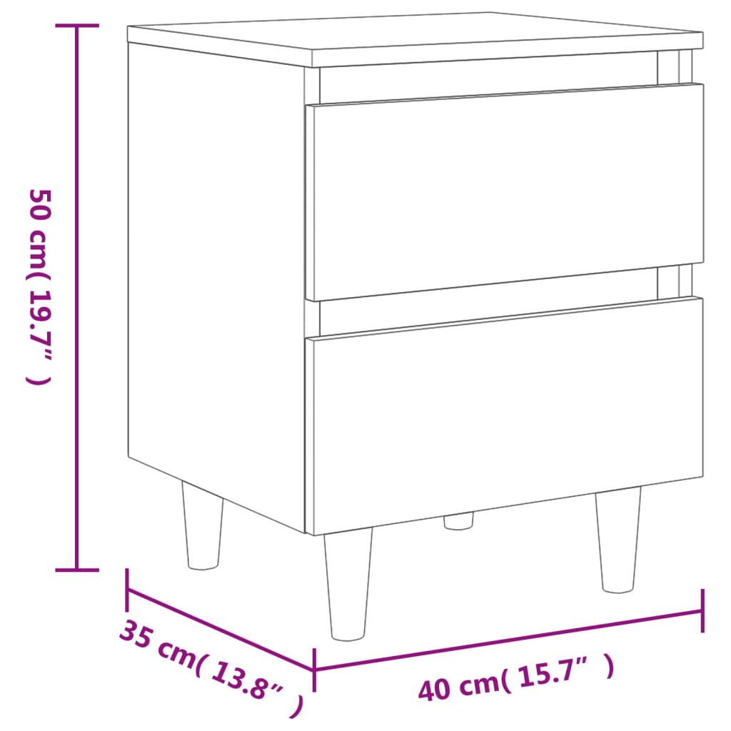 Tables de chevet 2 pièces avec pieds en pin gris béton 40x35x50 cm