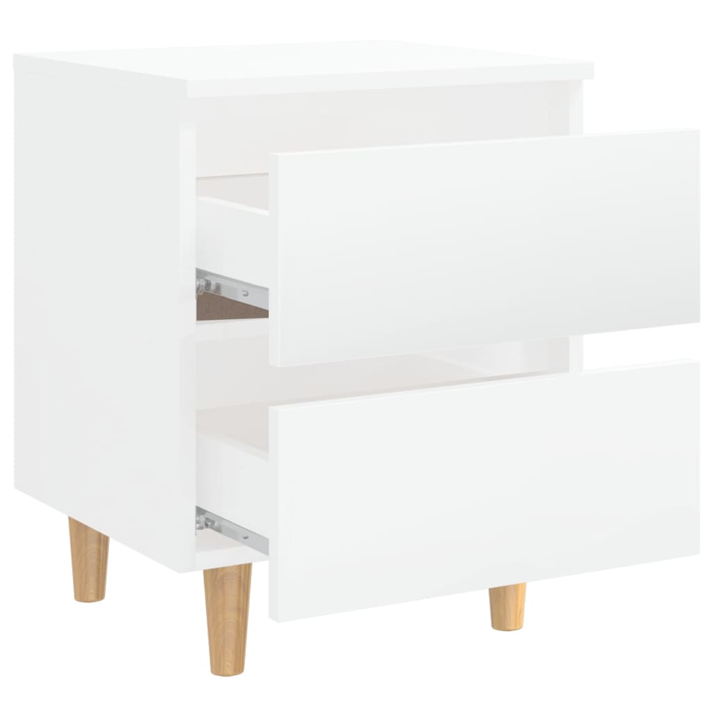 Tables de chevet 2 pièces avec pieds en pin blanc brillant