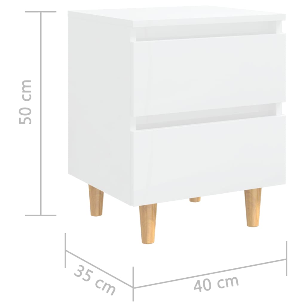 Tables de chevet 2 pièces avec pieds en pin blanc brillant