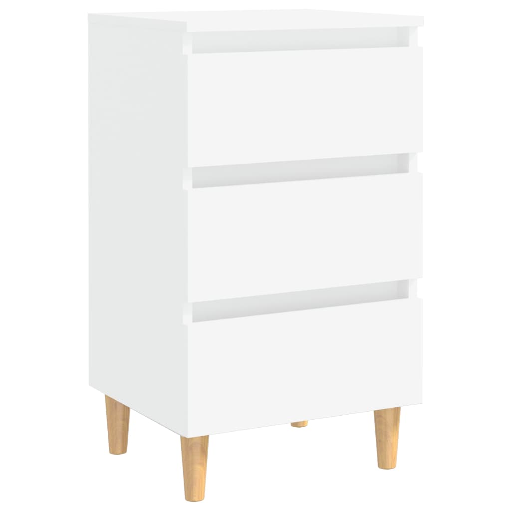 Bedside table with solid wood legs white 40x35x69 cm