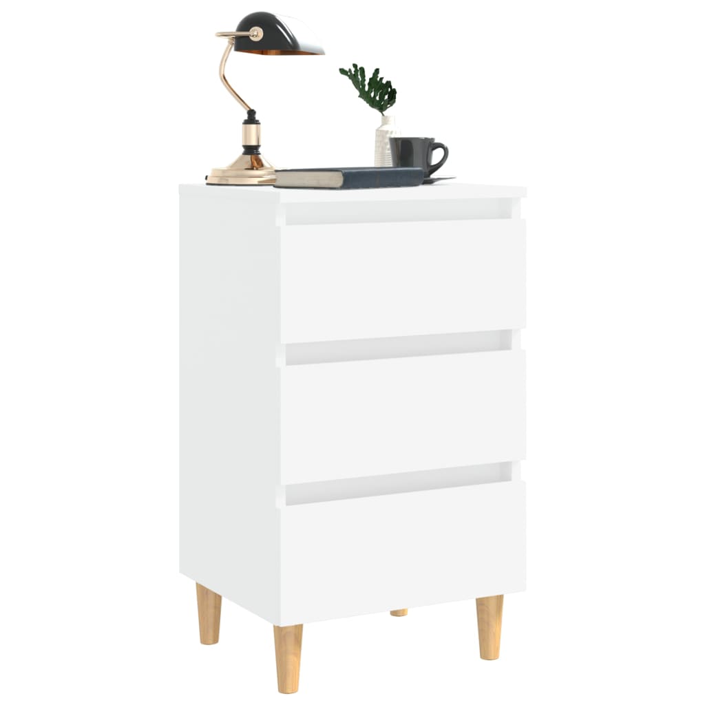 Bedside table with solid wood legs white 40x35x69 cm