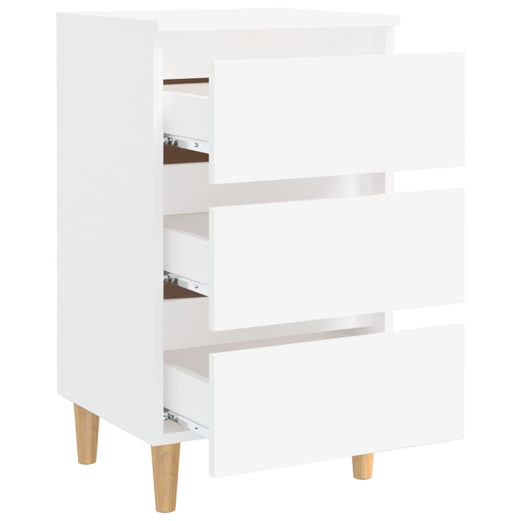 Bedside table with solid wood legs white 40x35x69 cm