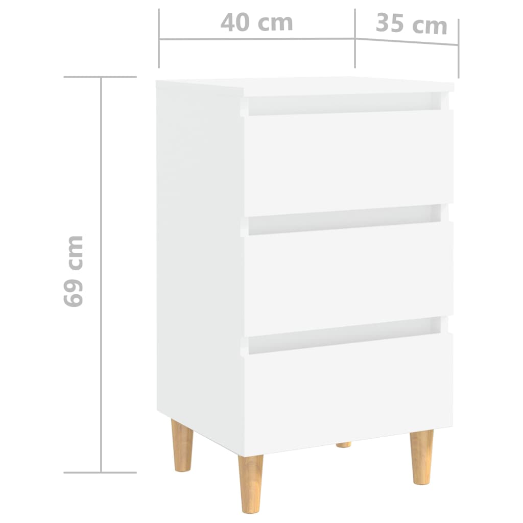 Bedside table with solid wood legs white 40x35x69 cm