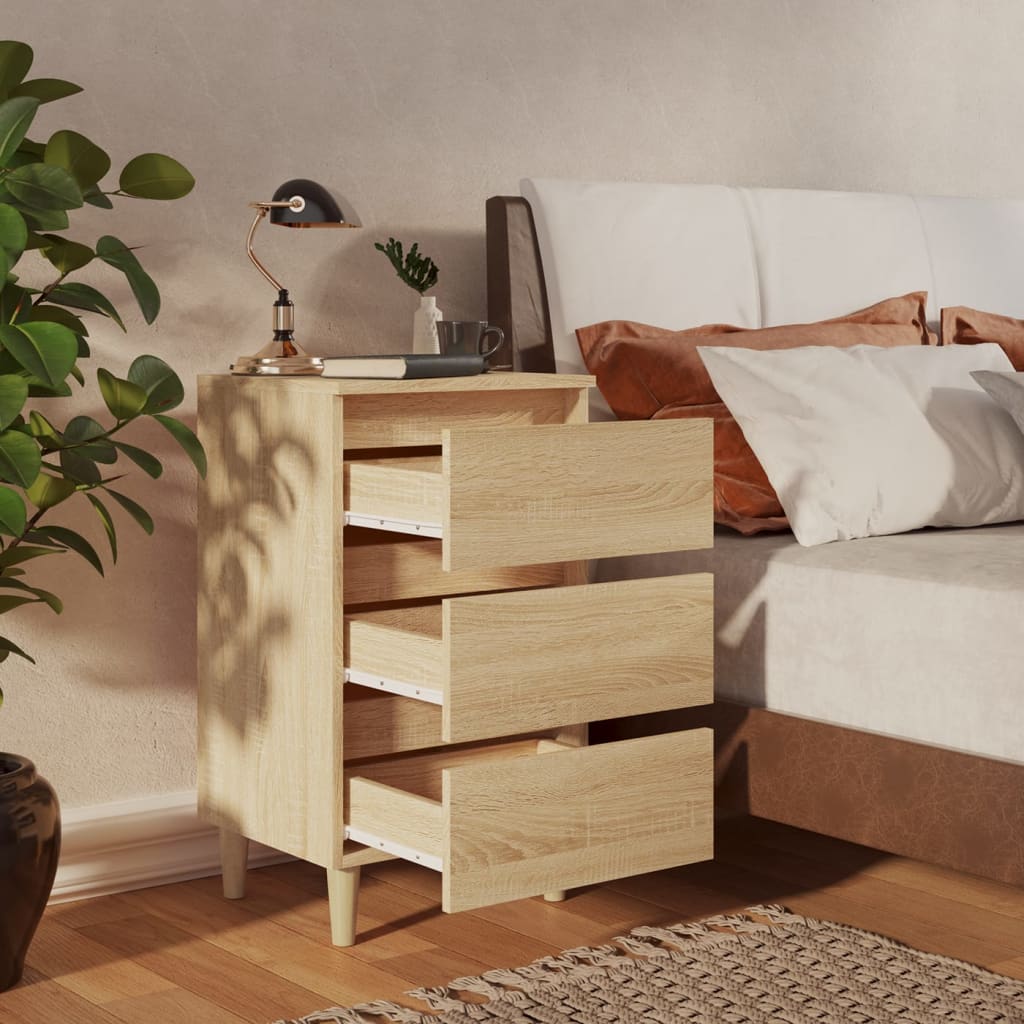 Bedside table with solid wood legs Sonoma oak 40x35x69 cm