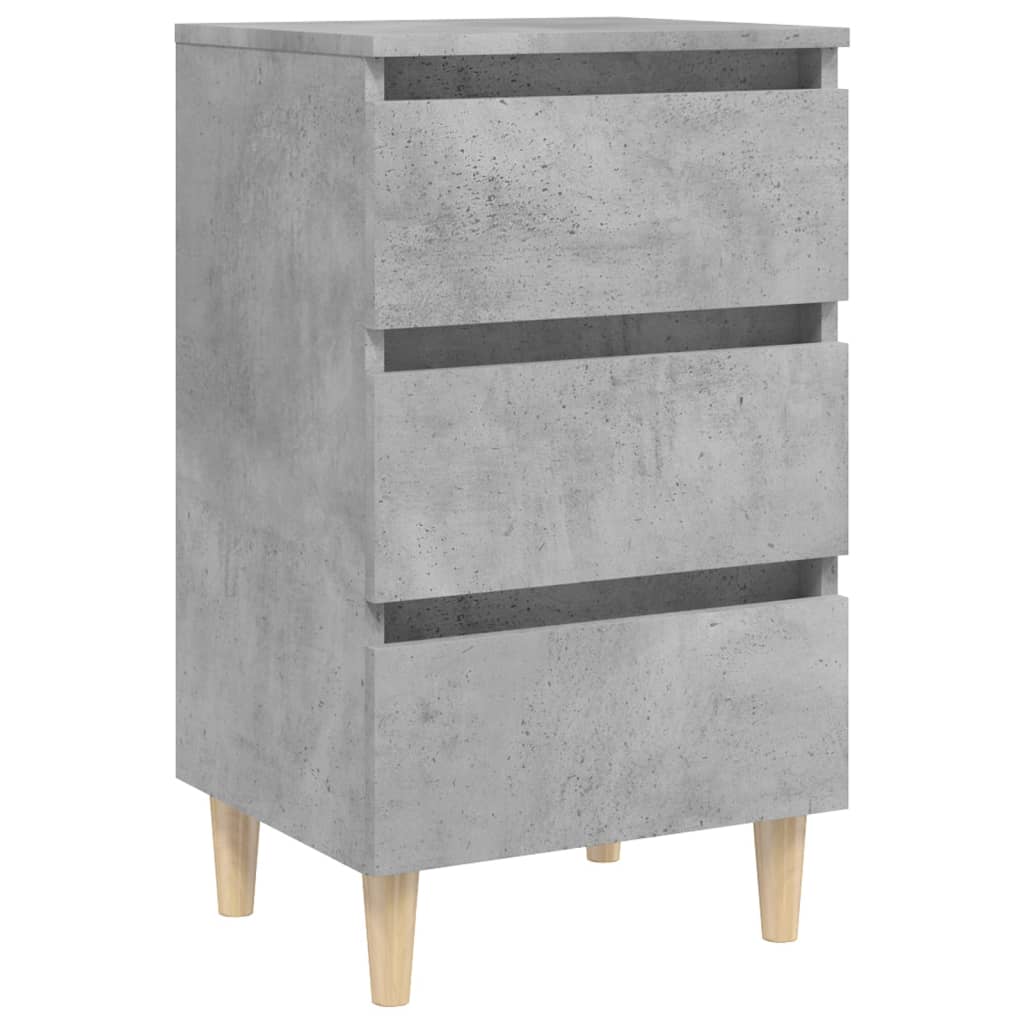 Bedside table with solid wood legs concrete grey 40x35x69 cm