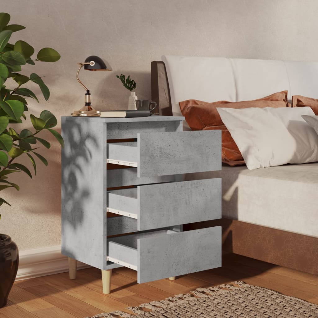 Bedside table with solid wood legs concrete grey 40x35x69 cm