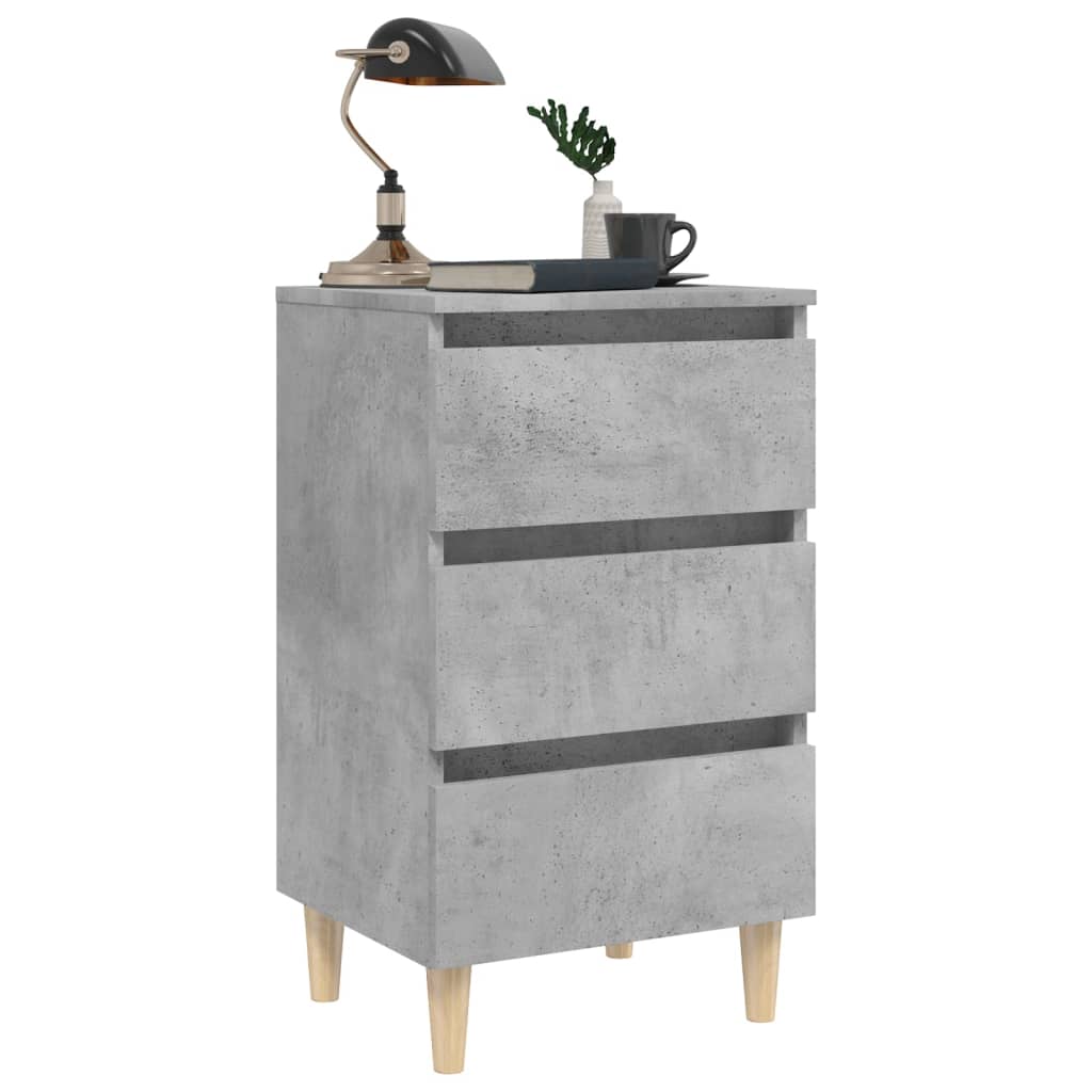 Bedside table with solid wood legs concrete grey 40x35x69 cm