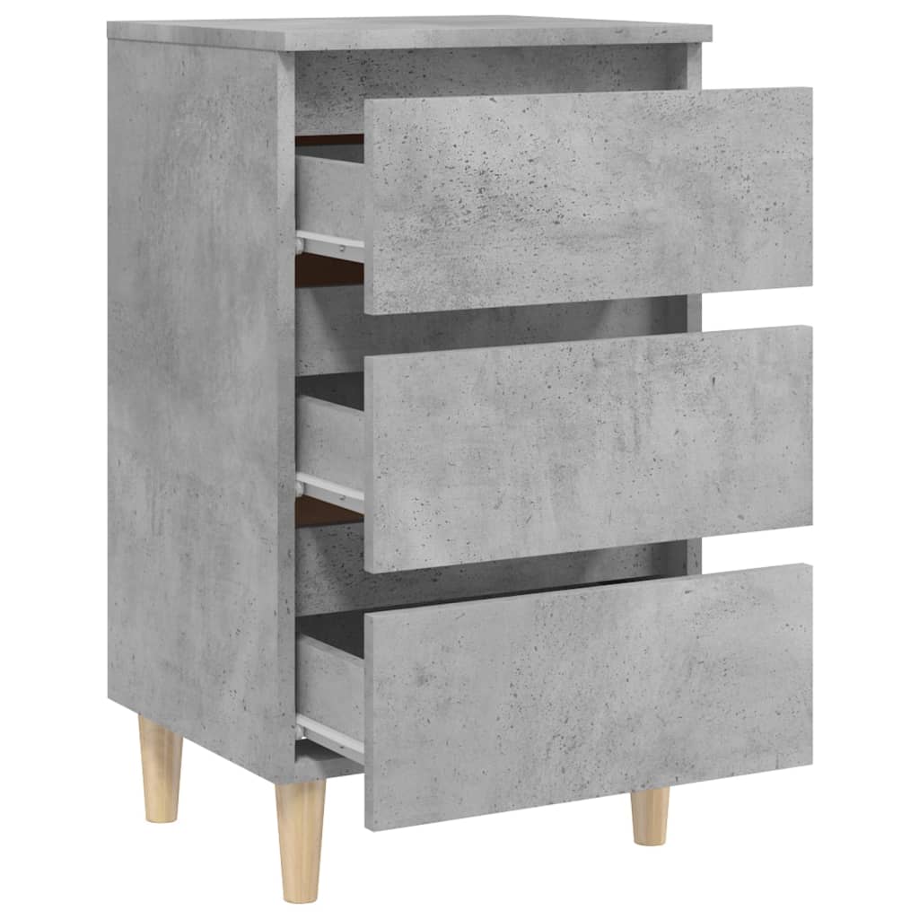 Bedside table with solid wood legs concrete grey 40x35x69 cm