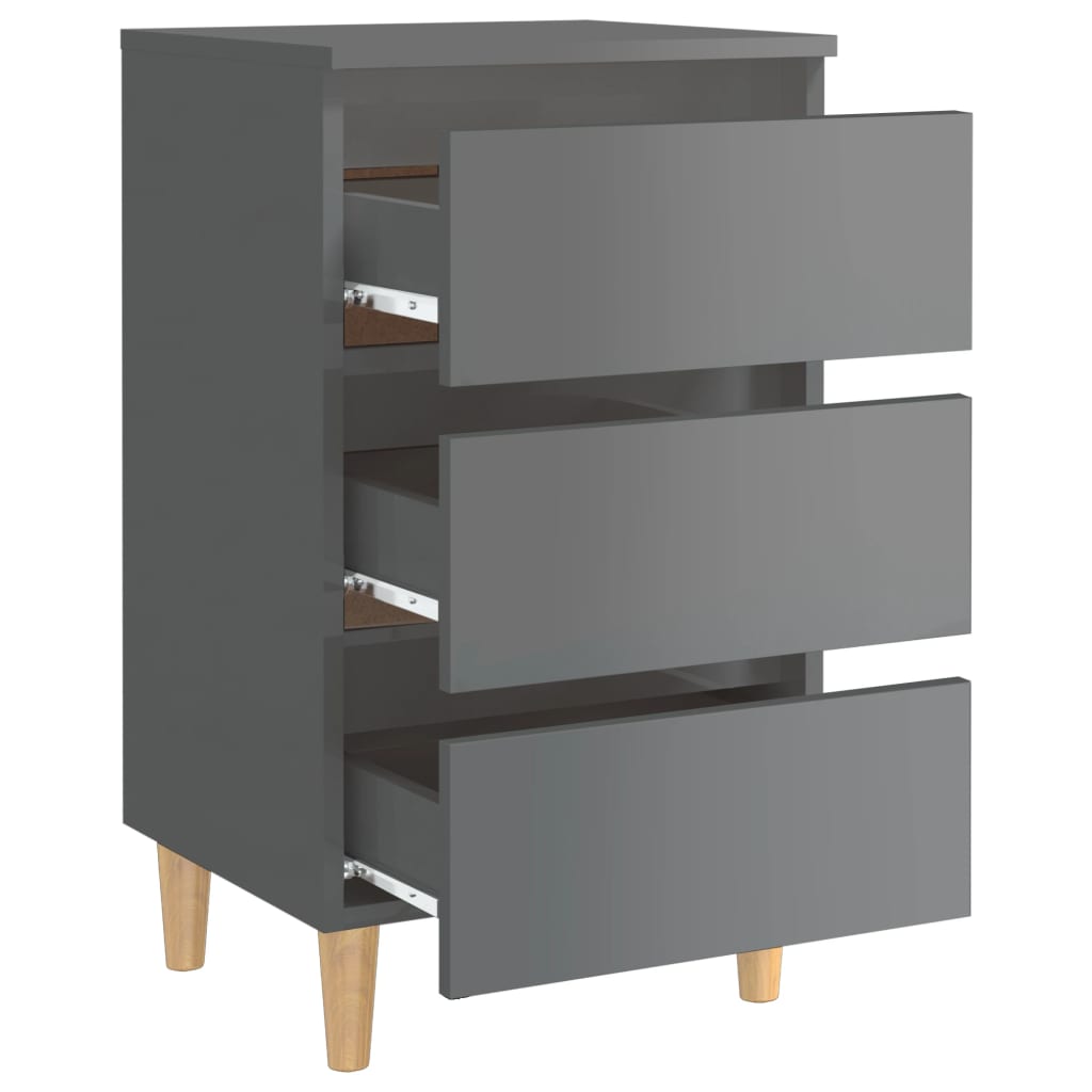 Nachttische mit Holzbeinen 2 Stk. Hochglanz-Grau 40x35x69 cm