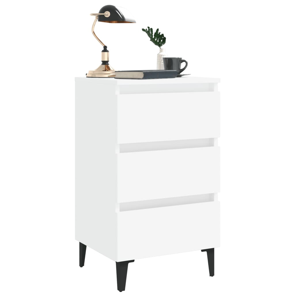 Bedside table with metal legs white 40x35x69 cm