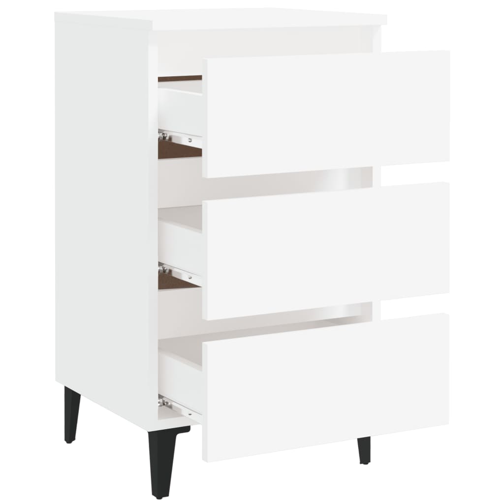 Bedside table with metal legs white 40x35x69 cm