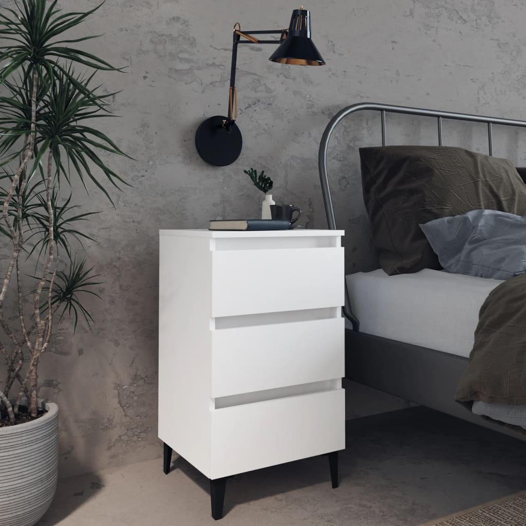 Bedside table with metal legs white 40x35x69 cm
