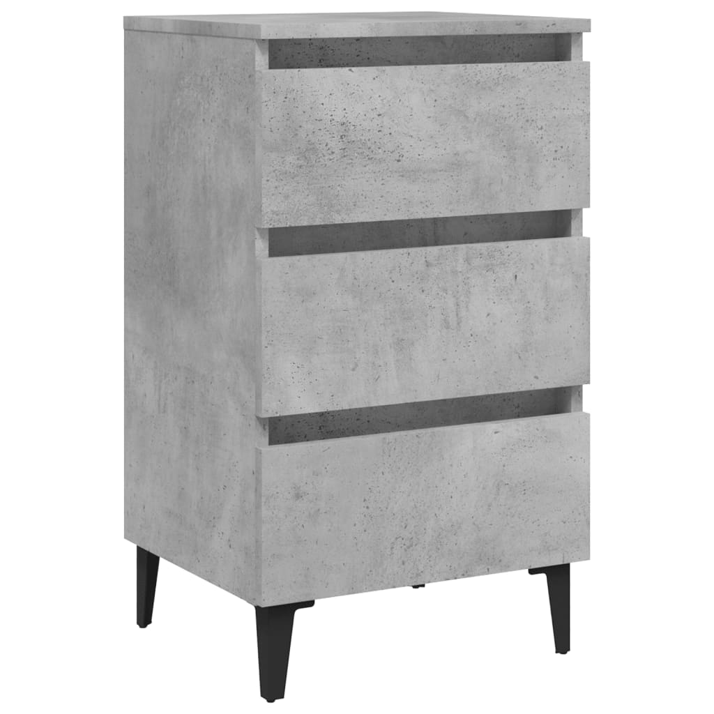 Bedside table with metal legs concrete grey 40x35x69 cm
