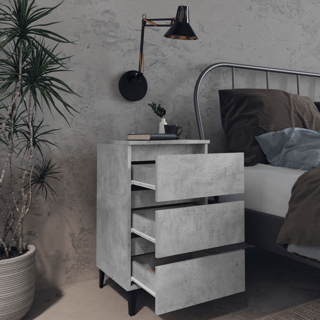 Bedside table with metal legs concrete grey 40x35x69 cm