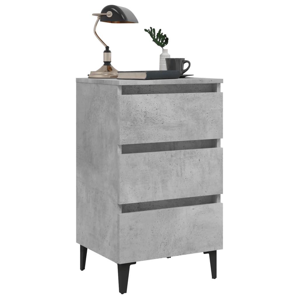Bedside table with metal legs concrete grey 40x35x69 cm