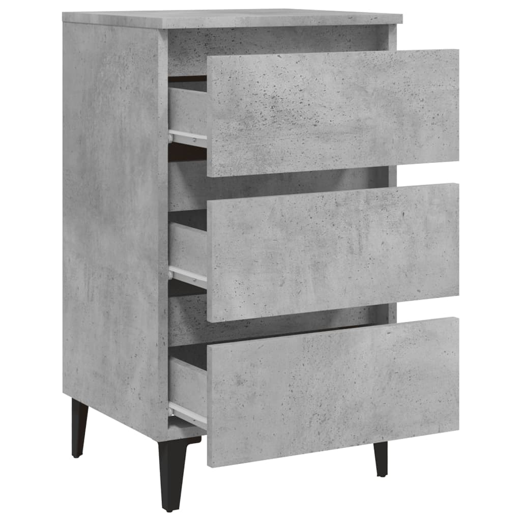 Bedside table with metal legs concrete grey 40x35x69 cm