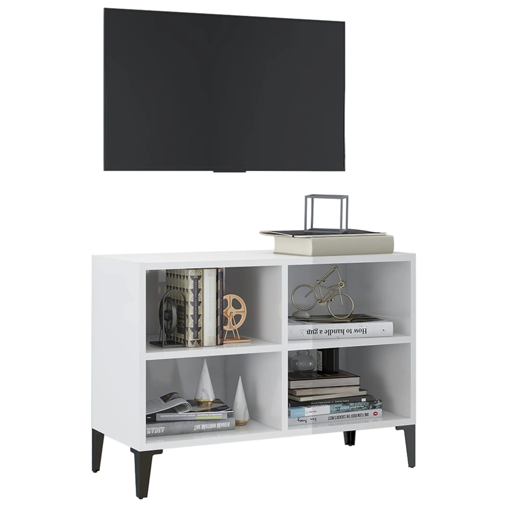Meuble TV avec pieds en métal blanc brillant 69,5x30x50cm