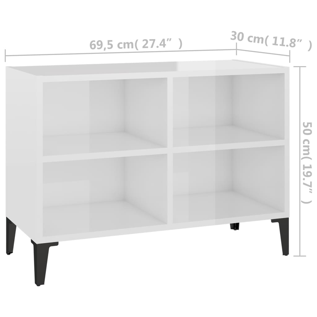 Meuble TV avec pieds en métal blanc brillant 69,5x30x50cm
