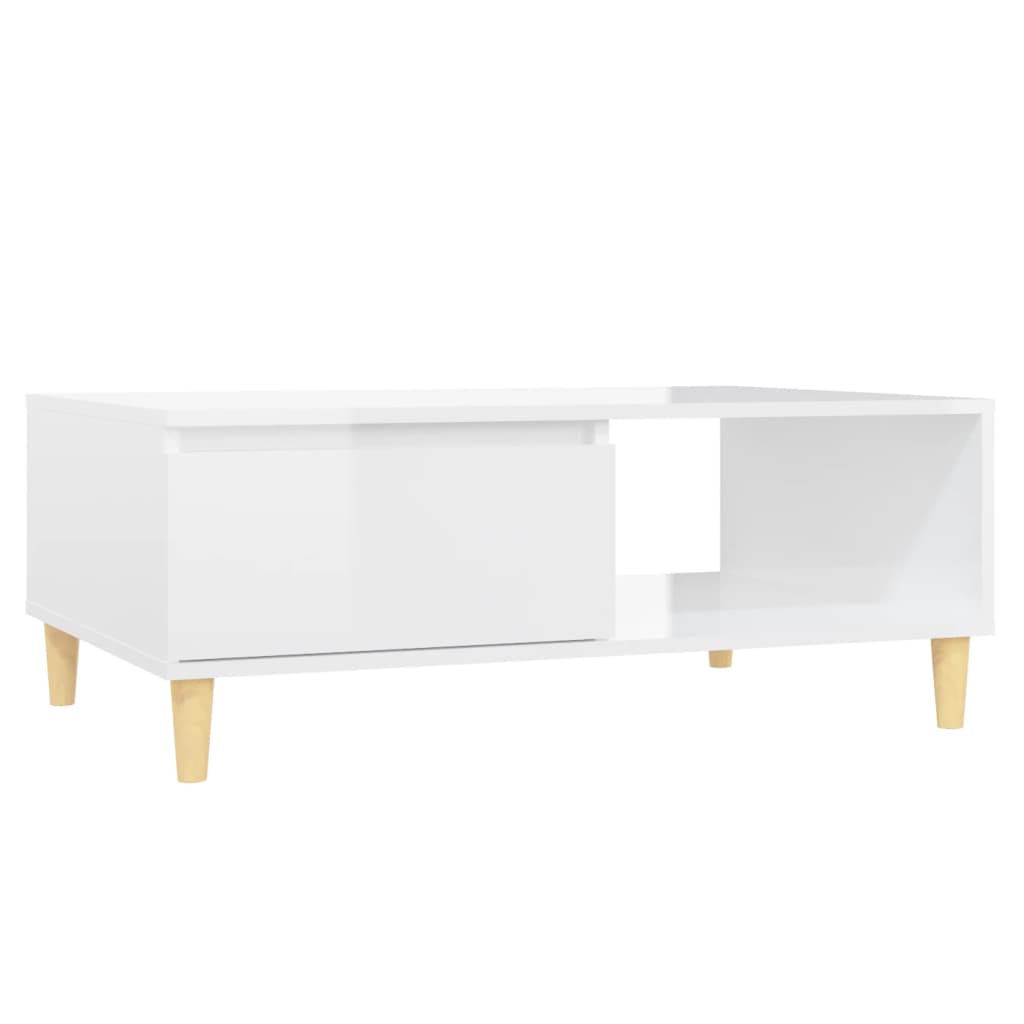 Table basse blanc brillant 90x60x35 cm en bois