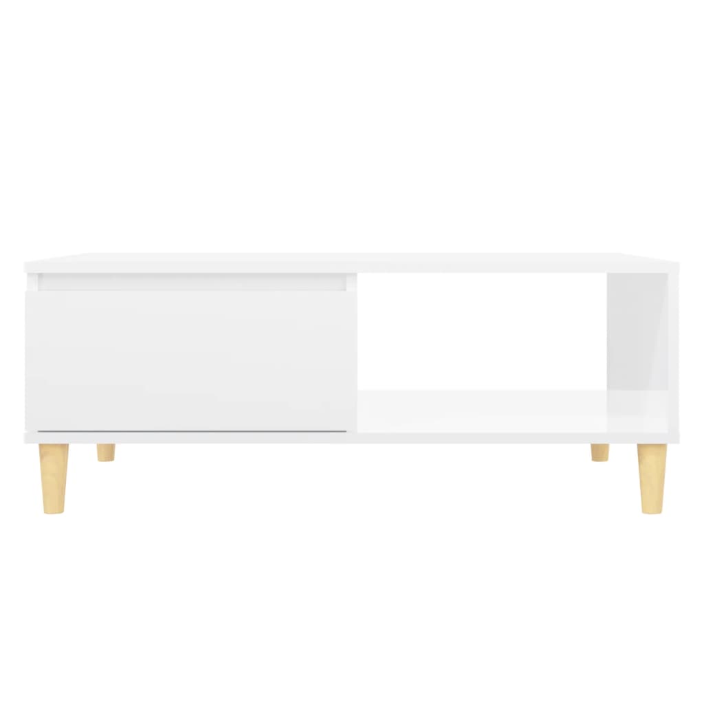 Table basse blanc brillant 90x60x35 cm en bois