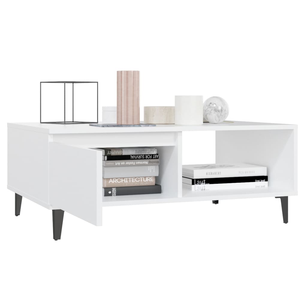 Table basse blanche 90x60x35 cm en bois