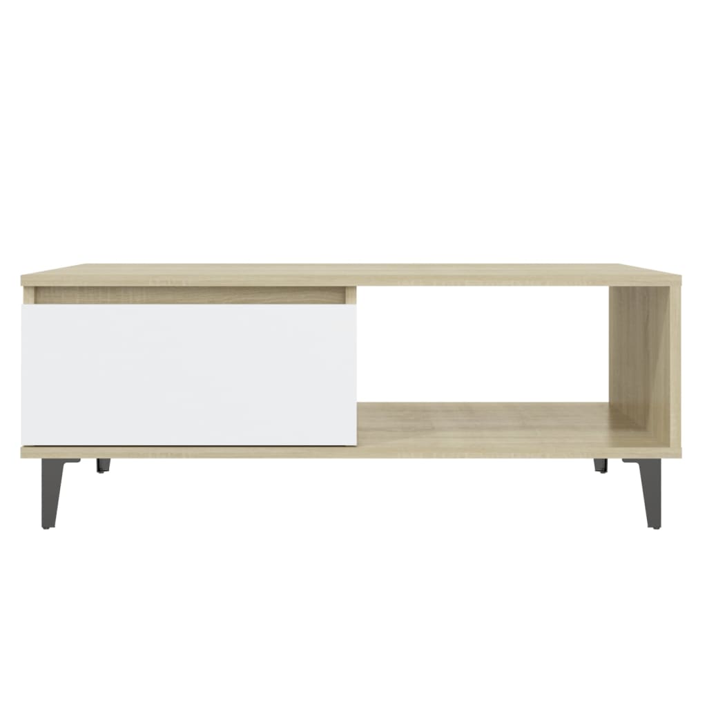 Table basse blanc et chêne Sonoma 90x60x35 cm matière bois