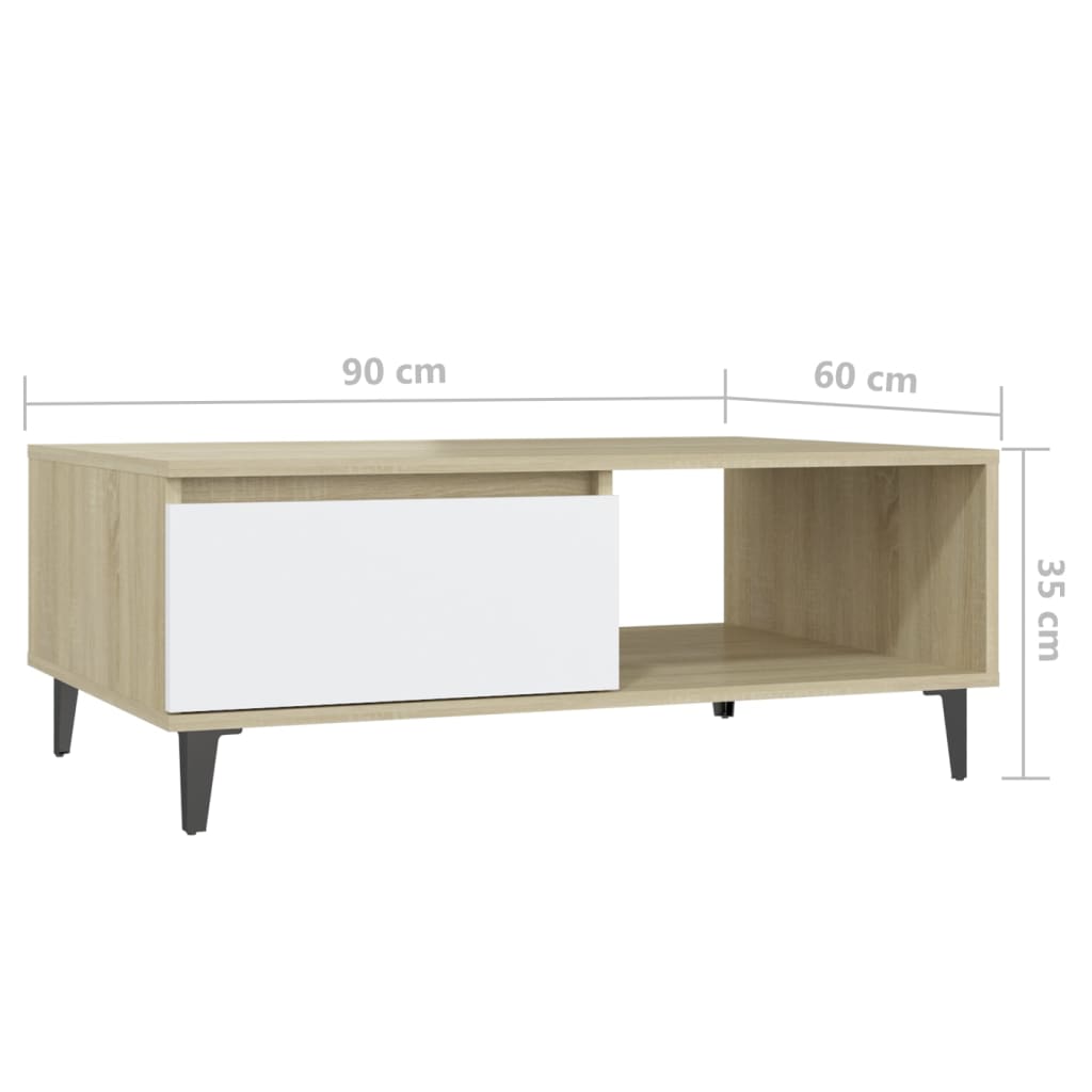 Table basse blanc et chêne Sonoma 90x60x35 cm matière bois