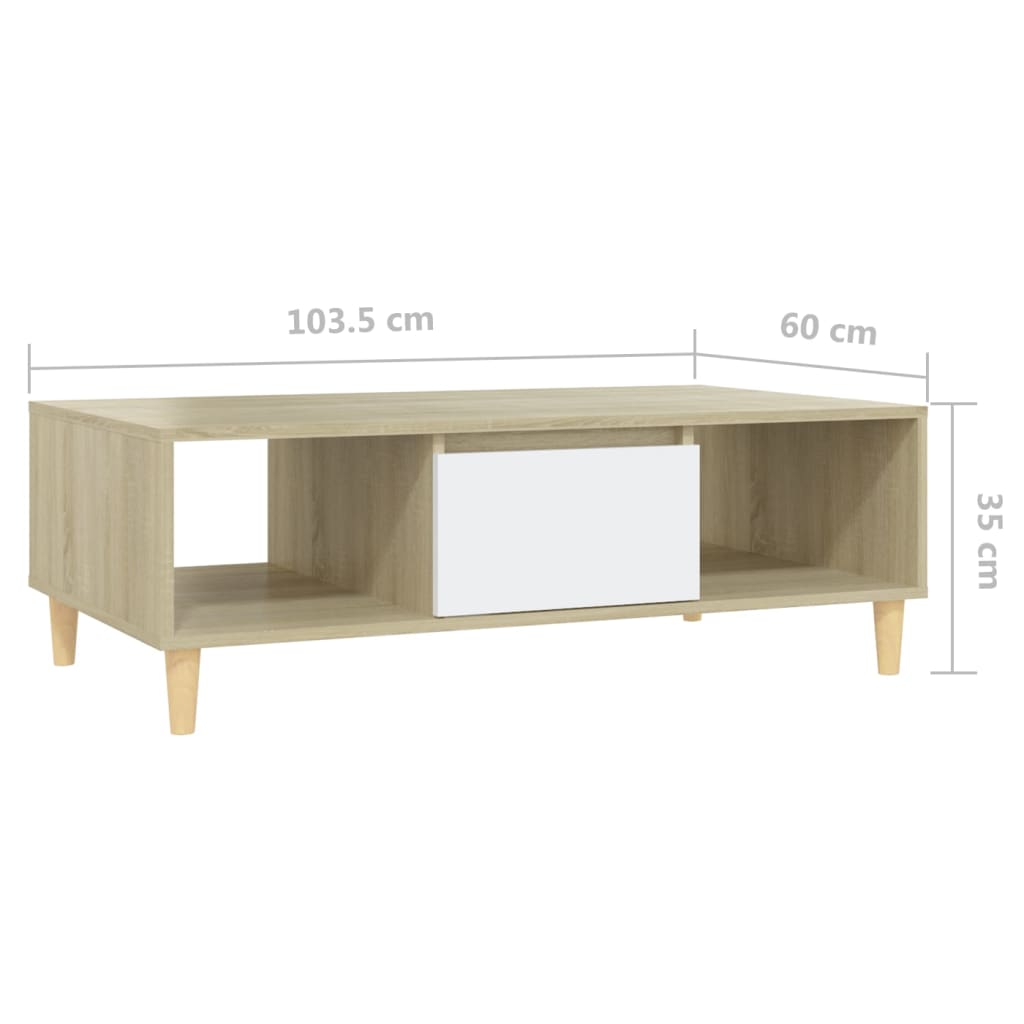 Couchtisch Weiß und Sonoma-Eiche 103,5x60x35 cm Holzwerkstoff