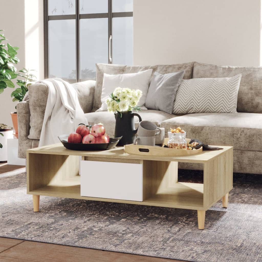 Couchtisch Weiß und Sonoma-Eiche 103,5x60x35 cm Holzwerkstoff