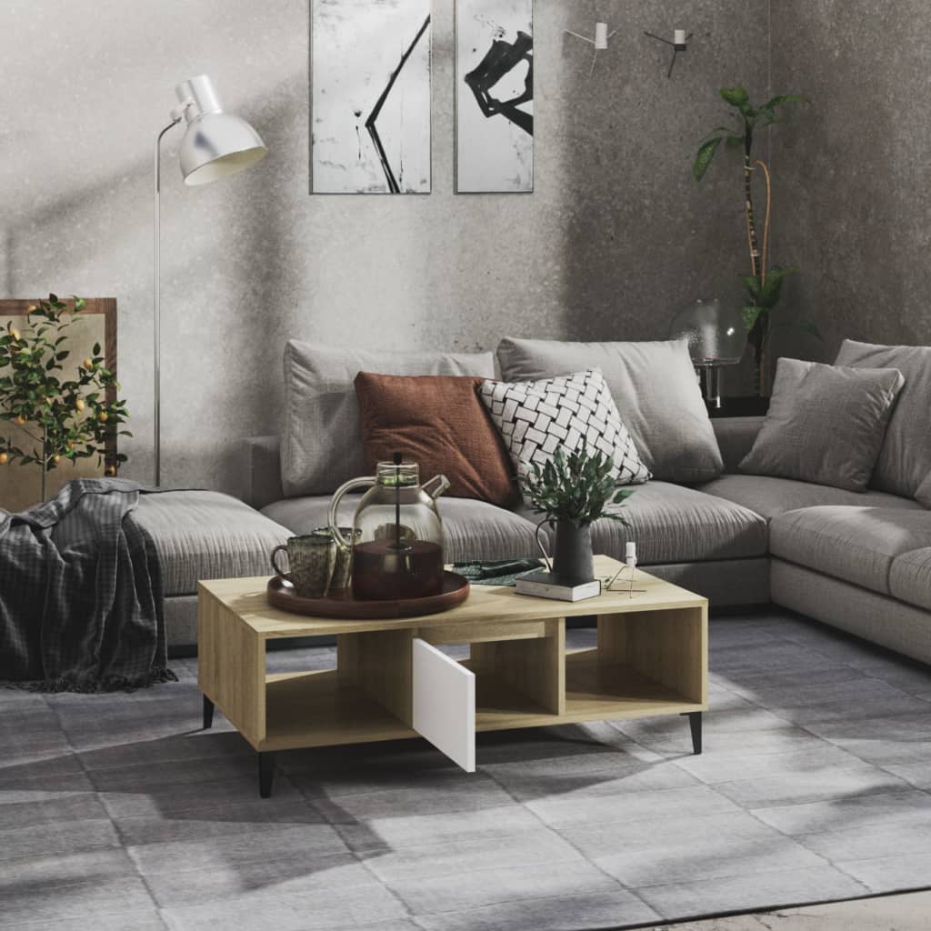 Coffee table white and Sonoma oak 103.5x60x35 cm wood material