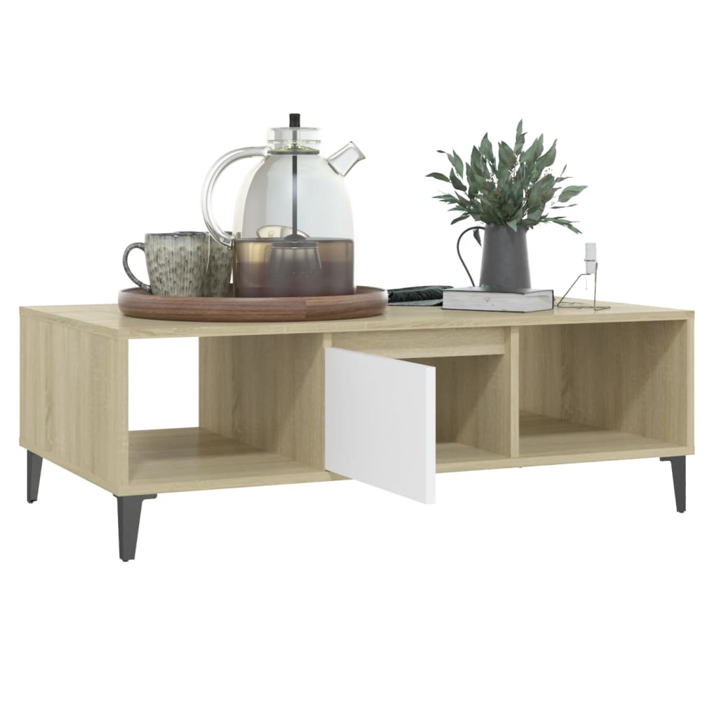 Coffee table white and Sonoma oak 103.5x60x35 cm wood material